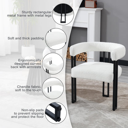 Eetkamerstoelen - Eetstoelen - Keukenstoelen - 2 Stuks - Moderne Stijl - Ergonomische - met Rugleuning - Armleuning - Voor Keuken - Eetgedeelte - Chenille-stof Zitje - Metalen Voeten - 61.5 x 72 x 51.5 cm - Crème