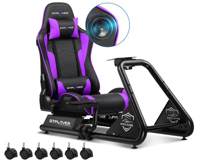 Sim Racing Cockpit – Race Simulator – Stuurstandaard – Gaming Cockpit – Simulatierooster – Verstelbaar Voor Comfort – Ingebouwde 3D Stereo Speakers – Paars