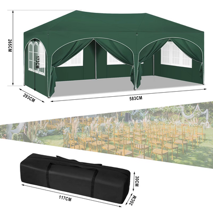Paviljoen - Tuinpaviljoen - Partytent - Tuintent - Pop-up Kliksysteem - Stabiel - Opvouwbaar - Waterdicht - Winterbestendig - 50+UV-Bescherming - voor Tuin - Buiten - Achtertuin - 210D Oxford-doek - Ijzeren Buis - 3 x 6 m - Groen