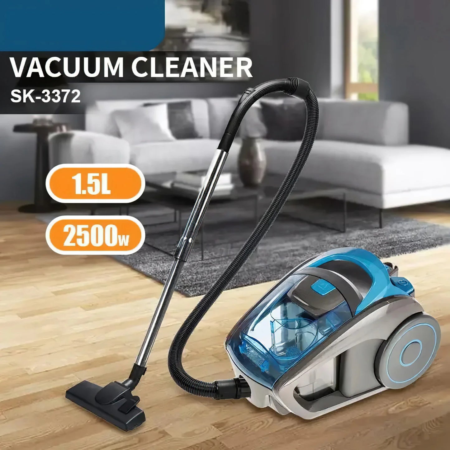 Stofzuiger - Vacuum Cleaner - Snoervacuüm - Multi-Cyclonische Filtratie - Draagbaar - Zonder Zak - voor Harde Vloeren Tapijten - Dierenhaar - 2500W - 220V - 50/60Hz - 15000PA - Blauw