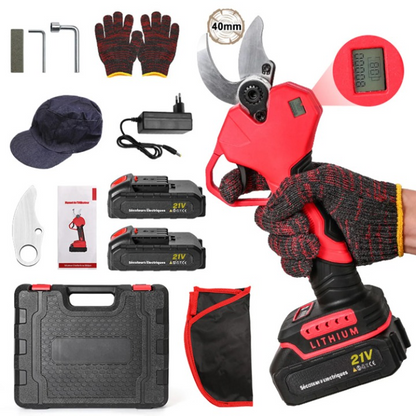 Elektrische Snoeischaar - Snoerloze Takkenschaar - Tuinschaar - Draadloze - Borstelloze Motor - met Draagtas - Handschoenen - Muts - Extra mes - Gereedschap - 2 x 21V Batterijen - 900W - 40mm Snijbreedte - Rood