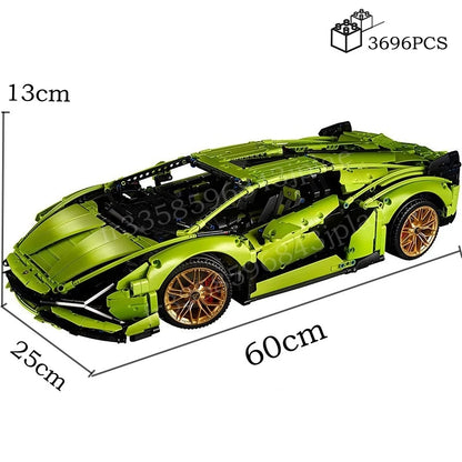 Toys - Building Blocks - 3696 Pcs/Set - Technical Lambos MOC Super Car Model - Toy Cars - Good for Birthday Gifts - Yellow Green