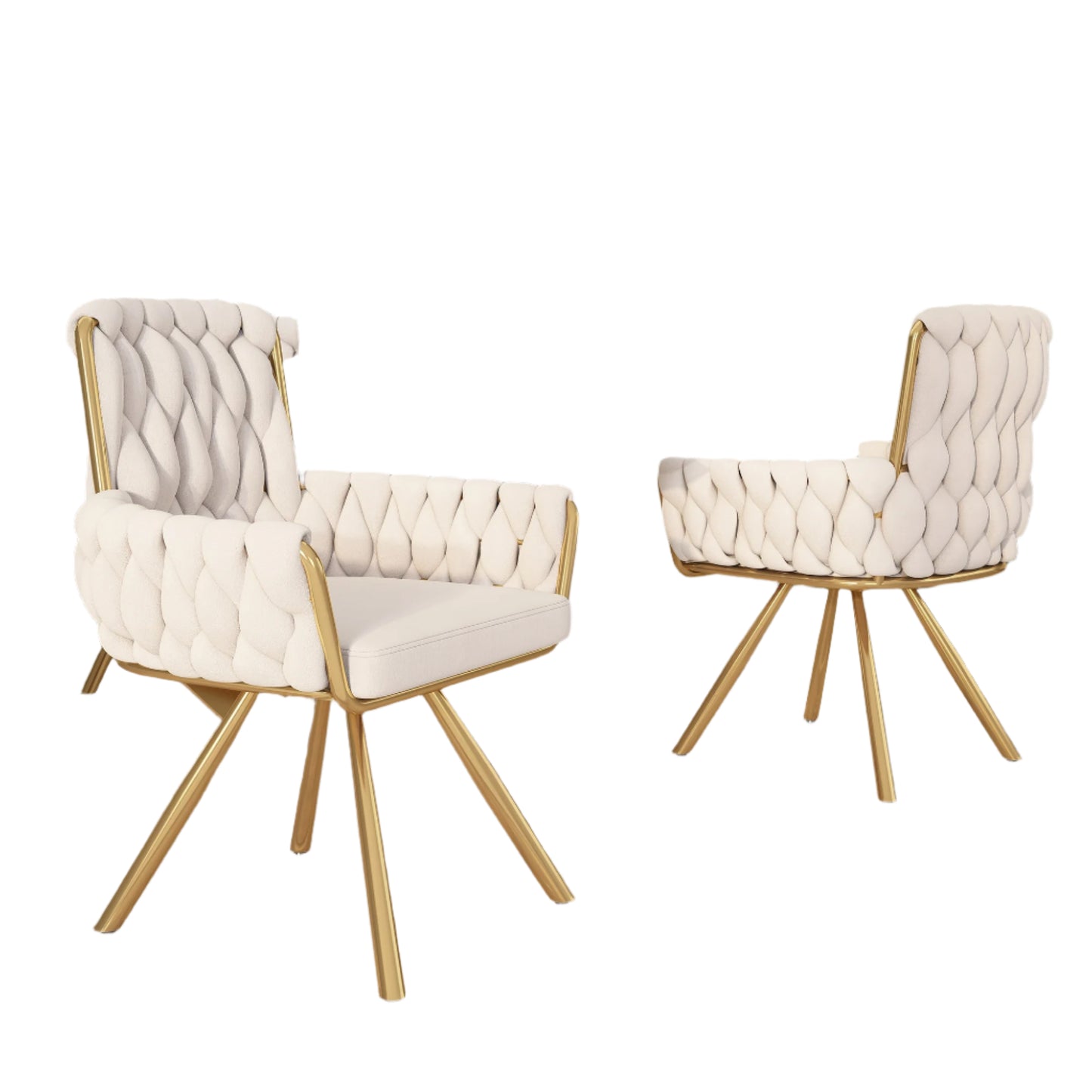 Draaibare Eetkamerstoelen – Set van 2 - Velours Stoelen – Comfortabele Stoelen – Luxe Fauteuils – 360° Draaibaar – Metalen Frame - Beige