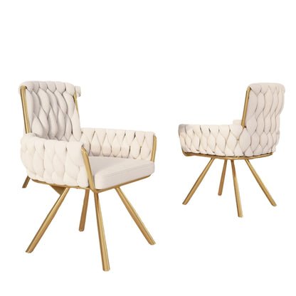Draaibare Eetkamerstoelen – Set van 2 - Velours Stoelen – Comfortabele Stoelen – Luxe Fauteuils – 360° Draaibaar – Metalen Frame - Beige