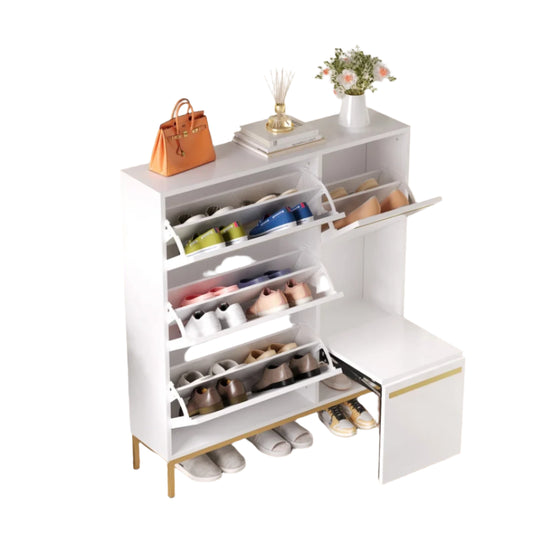 Schoenenkast – Schoenopberger – Schoenrek – Schoenmeubel – Zitbank – Uitschuifbaar – MDF – 15-22 Paar Schuien - 105 x 115,5 x 25 - Wit