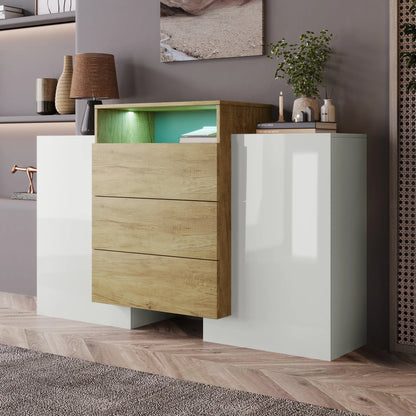 Dressoir – Sideboard – Opslagmeubel – Kast – Modern – Hoogglans Wit – Meerkleurige LED-verlichting - 140x30x77.5 cm