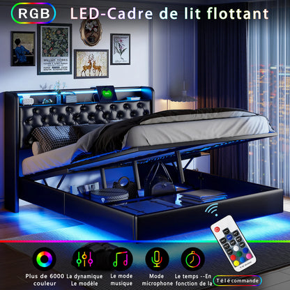 Gestoffeerd Tweepersoonsbed – Bedframe – Slaapbed – Opbergbed – Hoofdbordbed – 160x200 cm – Hydraulische Lade – Stevig Metalen Frame