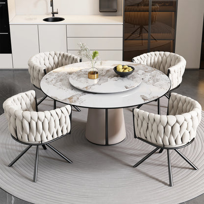 Eetkamerstoel – Set van 2 - Draaistoel – Velvet Stoel – Comfortabele Stoel – Ergonomisch Design – 360° Draaifunctie – Metalen Poten - Beige