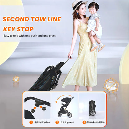 Kinderwagen – Wandelwagen - Babywagen – Inklapbaar - Compact en Opvouwbaar - Lichtgewicht - Comfortabel - Veilig – Schokabsorptie - Zwart