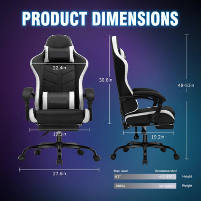 Ergonomische Gaming- & Bureaustoel – Game Stoel – Bureaustoel – Werkstoel – Relaxstoel – Verstelbare Rugleuning – Uittrekbare Voetensteun - Blauw - QUORE