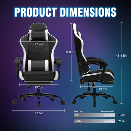 Ergonomische Gaming- & Bureaustoel – Game Stoel – Bureaustoel – Werkstoel – Relaxstoel – Verstelbare Rugleuning – Uittrekbare Voetensteun - Wit - QUORE