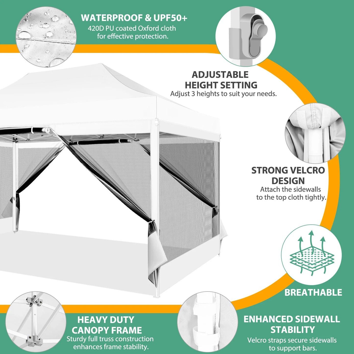 Tuinpaviljoen – Tuinhuisje – Pop-Up Tent – Buitenverblijf – Luifel – Waterdicht Frame – Verstelbare Hoogte - Wit
