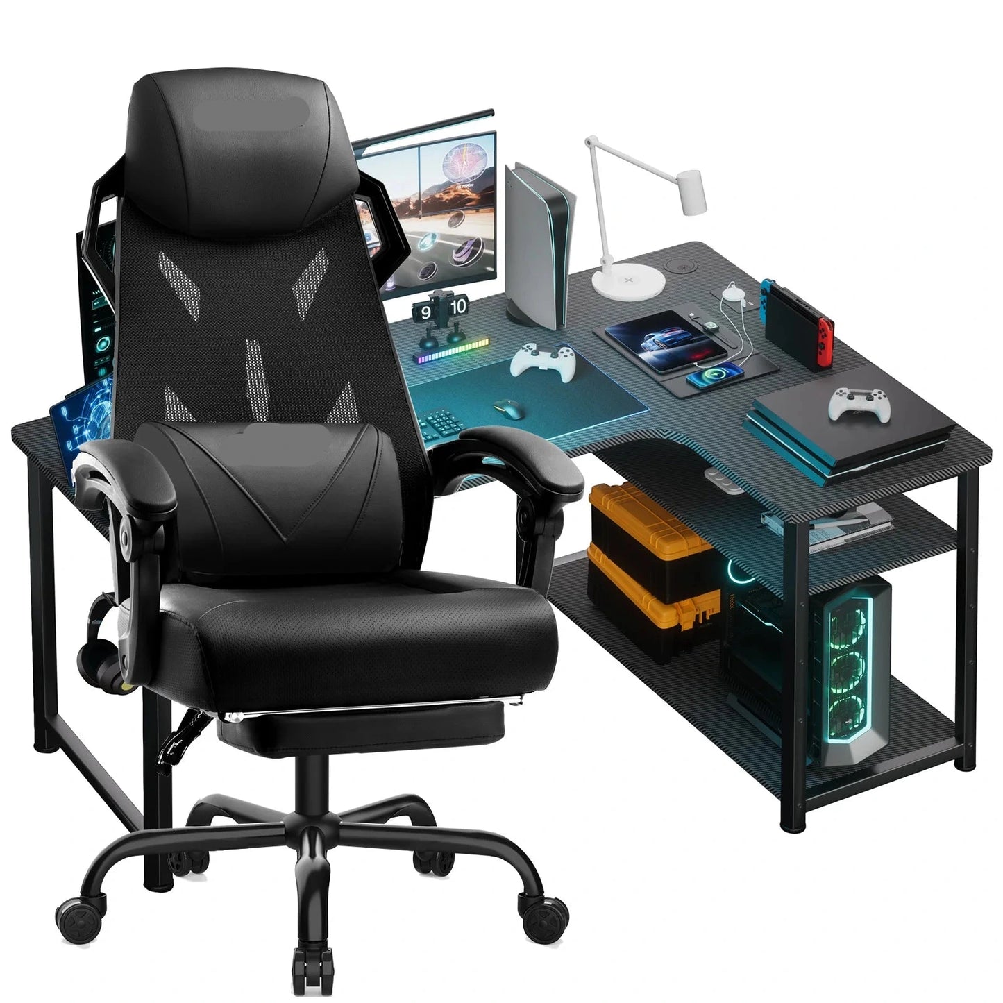 Gamestoel – Gaming Stoel – Bureaustoel – Game Stoel – Racing Chair – Verstelbare Zit- en Rugleuning – 360° Draaibaar Met Geruisloze Wielen