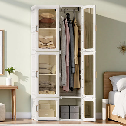 Rosahqnda Portable closet Dress Organizer Foldable Multi-purpose Cabinet living room Bedroom Wardrobe PP White