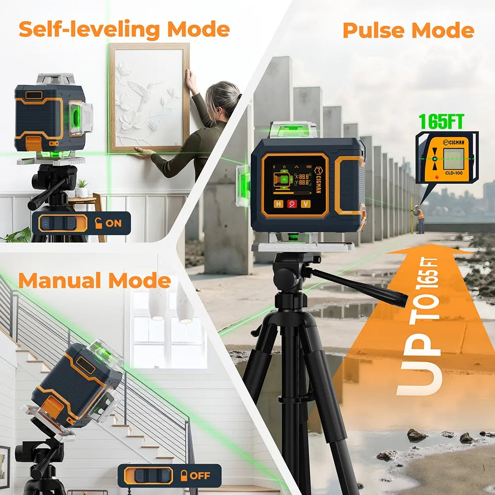 16-lijnen lasernivelleerder – laser waterpas – bouwlaser – nivelleermachine – kruislaser – 4×360° groene lasers – automatische nivellering met app bediening - QUORE