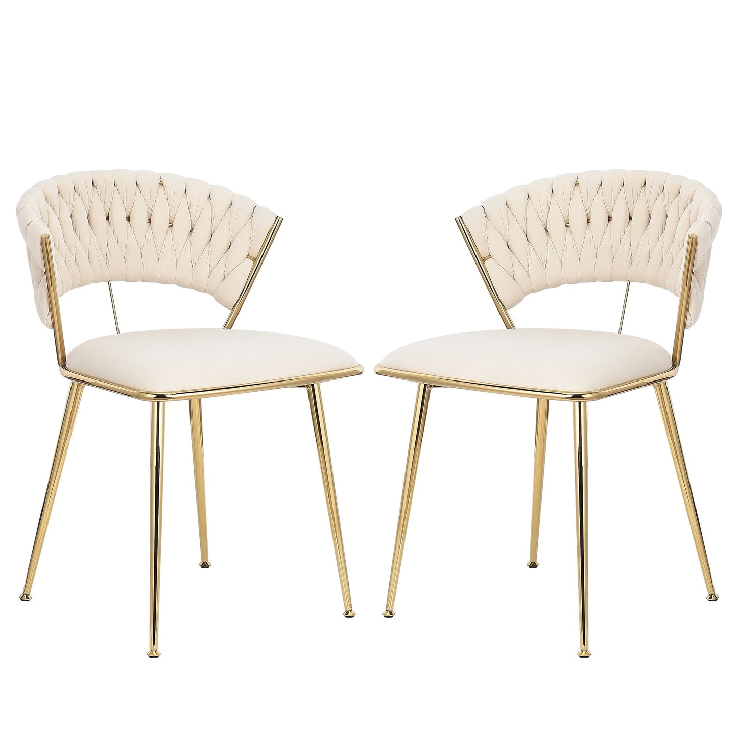 Eetkamerstoelen - Eetstoelen - Keukenstoelen - Set van 2 - Moderne Vergulde Technologie - Hoogwaardige Interieurdecoratie - met Metalen Poten - Fluwelen Zitje - Voor Woonkamers - Eetgedeelte - 52 x 43.5 x 75 cm - Beige