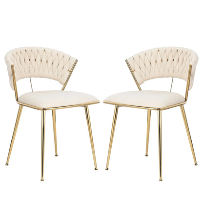 Eetkamerstoelen - Eetstoelen - Keukenstoelen - Set van 2 - Moderne Vergulde Technologie - Hoogwaardige Interieurdecoratie - met Metalen Poten - Fluwelen Zitje - Voor Woonkamers - Eetgedeelte - 52 x 43.5 x 75 cm - Beige