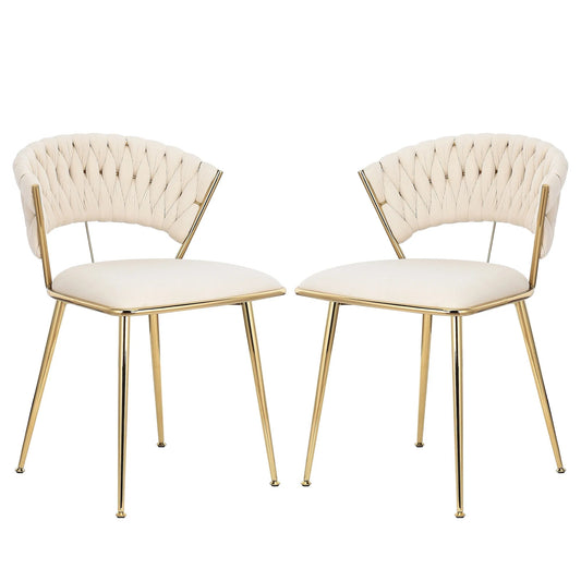Eetkamerstoelen - Eetstoelen - Keukenstoelen - Set van 2 - Moderne Vergulde Technologie - Hoogwaardige Interieurdecoratie - met Metalen Poten - Fluwelen Zitje - Voor Woonkamers - Eetgedeelte - 52 x 43.5 x 75 cm - Beige