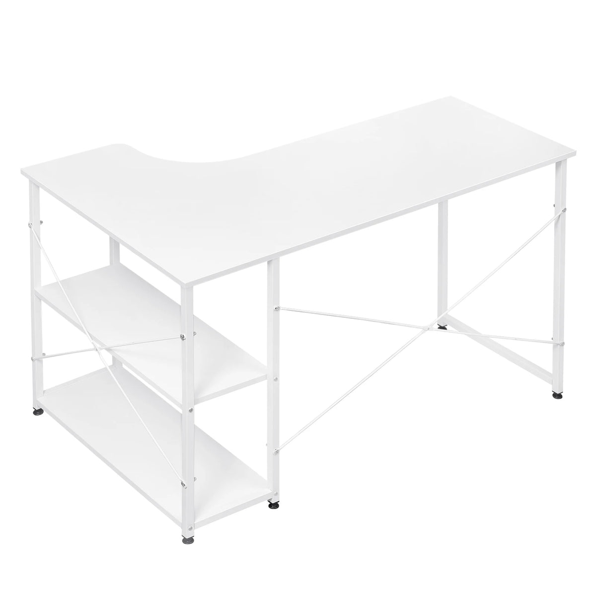 Computertafel - Computerbureau - Computermeubel - Laptoptafel - Gamingtafel - L-vormig - Licht eiken en wit - QUORE