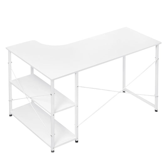 Tafel - Computer tafel - Computerbureau - Laptop tafel - Kantoor bureau - Computertafel L-vormig - 13 kg - Licht eiken en zwart wit