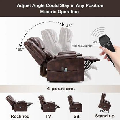 Elektrische Relaxfauteuil – Relaxstoel – Sta Op Stoel – Verstelbare Fauteuil – Massagefunctie – Kunstleer Bekleding – Draagvermogen 150 Kg - Bruin