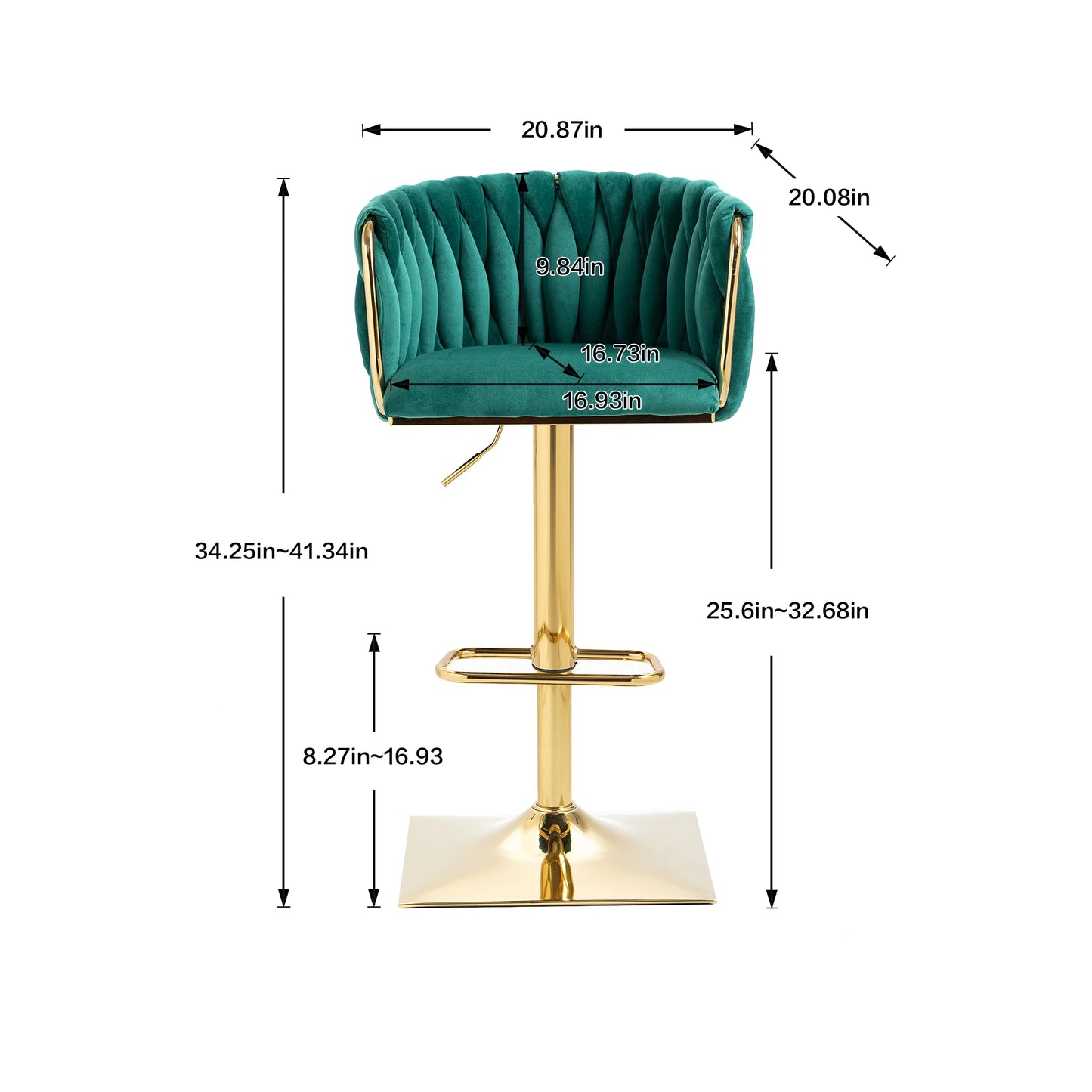 Barstoel – Barkruk – Keukenstoel – Caféstoel – Verstelbaar Van 63 Tot 87 Cm – 360° Draaibaar - Groen