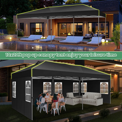 Tuinpaviljoen – Partytent – Prijstent – Inklapbare Feesttent – Tuinkamer – Overkapping – Waterdicht 210D Oxford Materiaal – UPF 50+ UV Bescherming - 3x6m - Zwart - QUORE