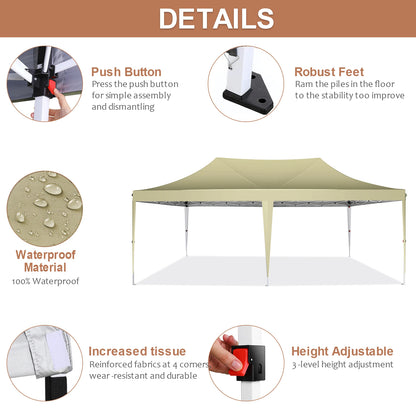 Tuinpaviljoen –  Paviljoen – Partytent – Opvouwbare Tent – Overdekt 18 m² – Waterdicht 210D Oxford – Verstelbaar Op 3 Hoogtes - 3x6m - Khaki