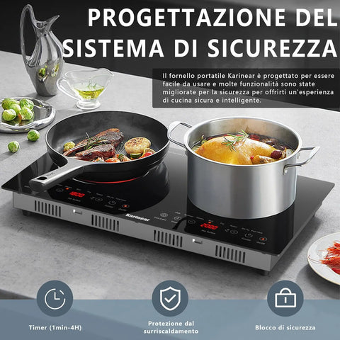 Inductie kookplaat - Induction Hob - Induction Cook Top - Inductie Fornuis - Elektrische Brander - 2 zones - Elektrische keramische kookplaat - met LED-display - 4-uurs timer - 9 vermogens - tot 3600 W - Veiligheidsslot - Zwart