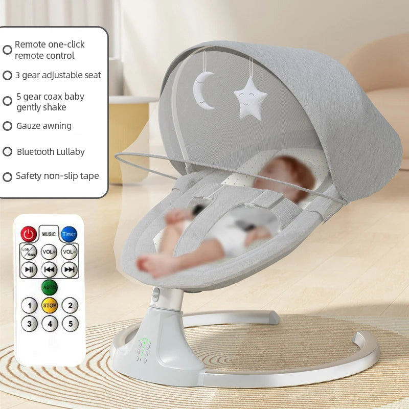 Schommelbedje - Elektrische Luxe Baby Schommelbedje - Babybedje - Wipstoel  - Elektrische Schommelstoel  - Babyschommel- Baby Swing - Kinderstoel - Automatisch Wiegstoel met Afstandsbediening en 5-Puntsgordel - Bluetooth - Grijs