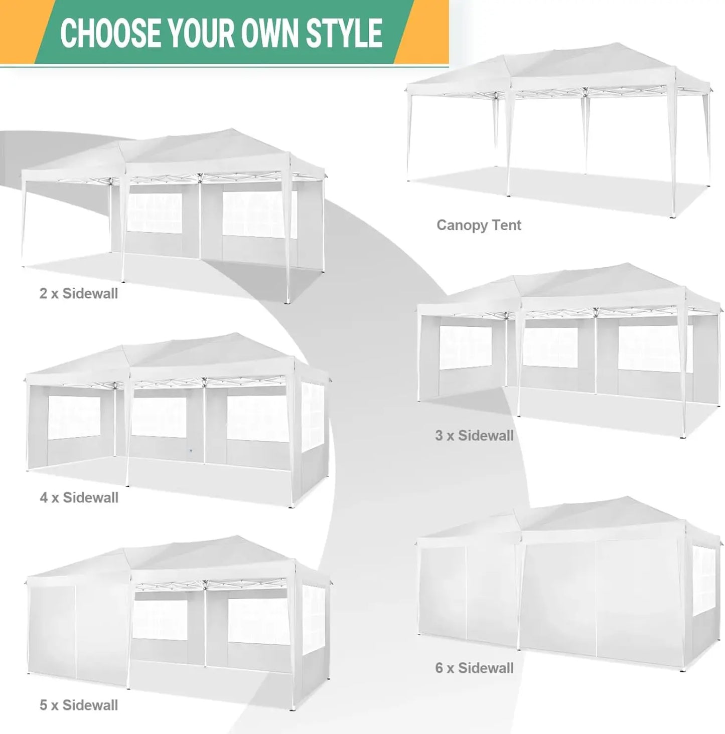 Partytent – Opvouwbaar Tuinhuisje – Buiten Tent – Schaduw Tent – 3x6 Meter – Waterdicht 210D Oxford – Verstelbare Hoogte - Wit - QUORE