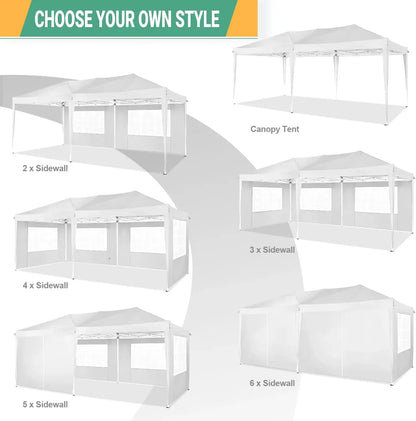 Partytent – Opvouwbaar Tuinhuisje – Buiten Tent – Schaduw Tent – 3x6 Meter – Waterdicht 210D Oxford – Verstelbare Hoogte - Wit - QUORE
