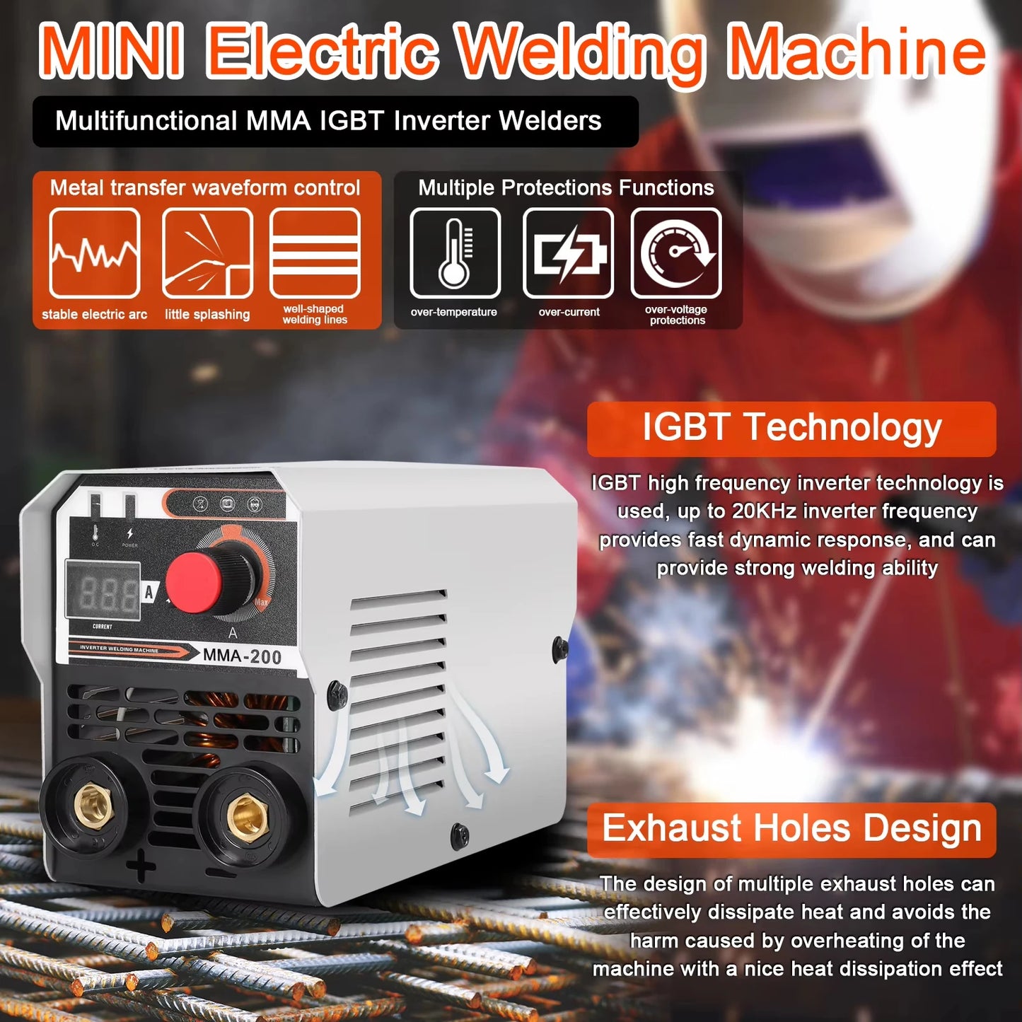 Lasmachine - Elektrische Lasser - Lasapparaat -  Krachtig - IGBT - Handmatig - Gasbeschermd - 2 in 1 - MMA-200 - Zwart