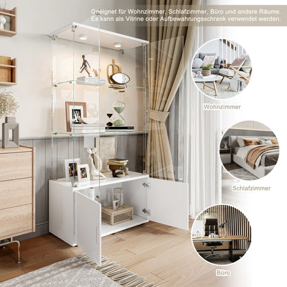 Anajqaqia Glass Display Cabinets with LED Lighting, 4 Doors and 3 Shelves, for Glass Collection, Storage Furniture