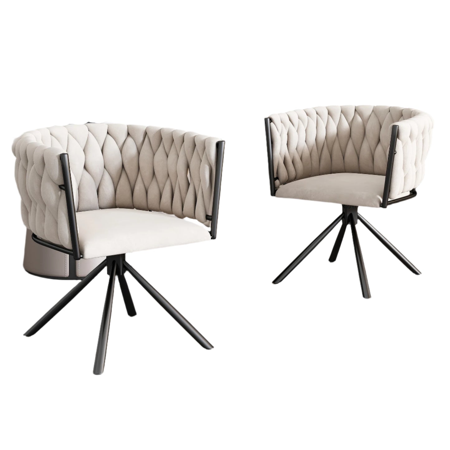 Eetkamerstoel – Set van 2 - Draaistoel – Velvet Stoel – Comfortabele Stoel – Ergonomisch Design – 360° Draaifunctie – Metalen Poten - Beige