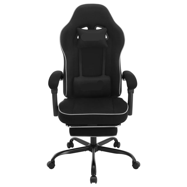 Gaming Chair - Office Chair - Gaming Chair with Footrest - Adjustable - Backrest - Lumbar Cushion - Ergonomic - Swivel - 150 kg Capacity - Black Mesh Fabric