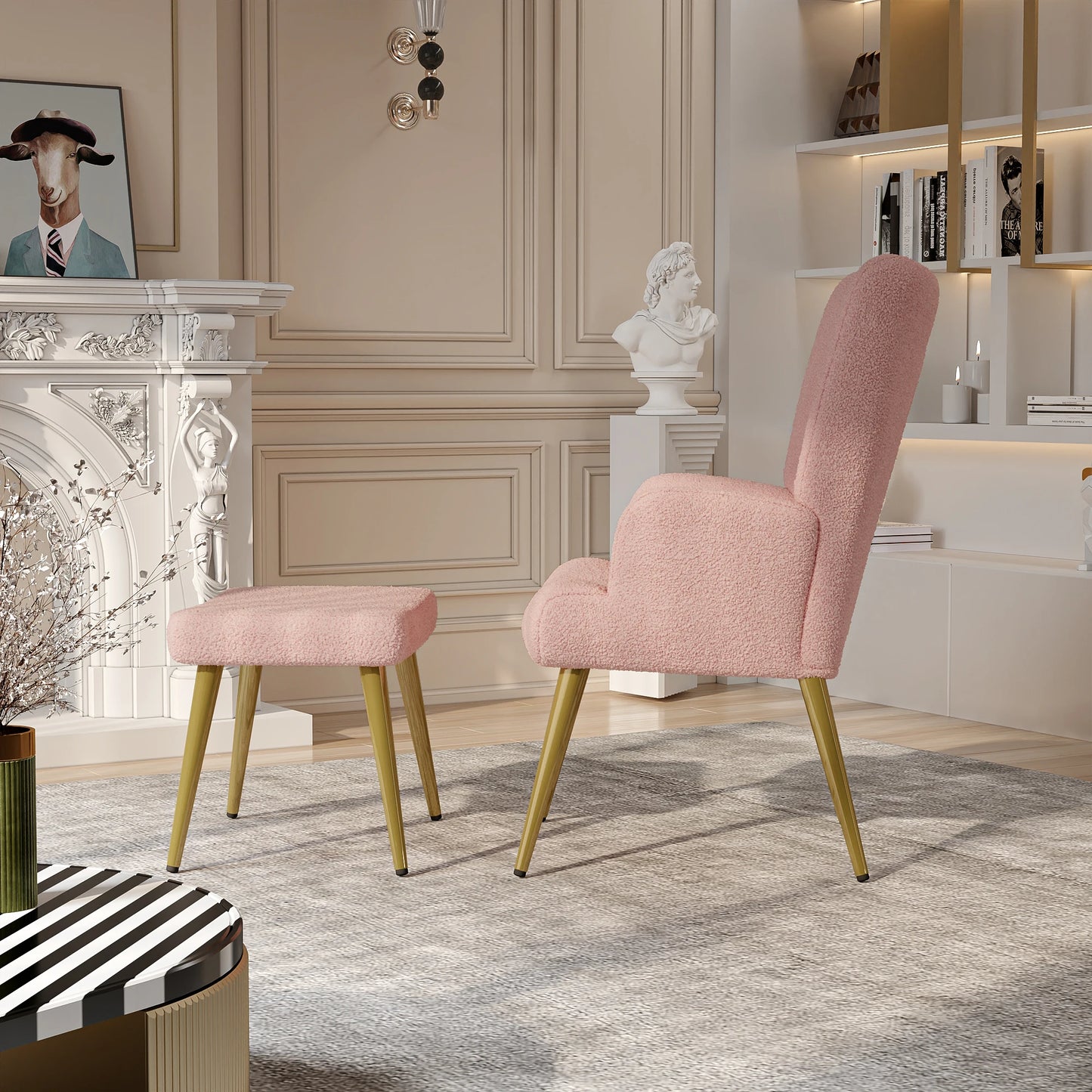 Moderne Fauteuil - Loungestoel - Relaxstoel - Met Voetsteun - Hoge Rugleuning - Armleuningen - Comfortabele - Unieke Stoelen - Geschikt Voor - Woonkamer - Lamswol - Roze