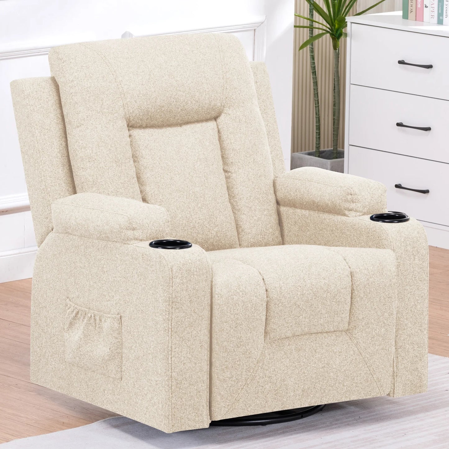 Relaxfauteuil – Relaxstoel – Tv-fauteuil – Schommelstoel – Beige One Seat – Verstelbare Rugleuning Tot 160° – 360° Draaibaar Met Opbergruimte