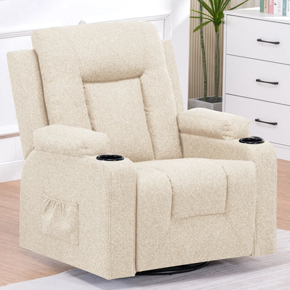 Relaxfauteuil – Relaxstoel – Tv-fauteuil – Schommelstoel – Beige One Seat – Verstelbare Rugleuning Tot 160° – 360° Draaibaar Met Opbergruimte