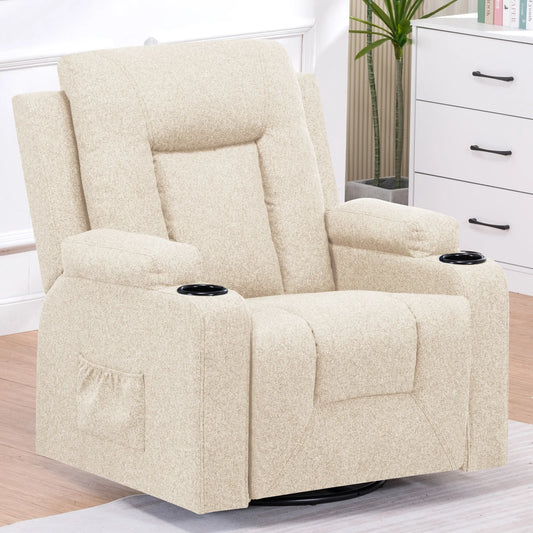 Relaxfauteuil – Relaxstoel – Tv-fauteuil – Schommelstoel – Beige One Seat – Verstelbare Rugleuning Tot 160° – 360° Draaibaar Met Opbergruimte