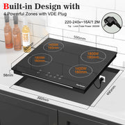 Inductie kookplaat - Induction Hob - Induction Cook Top - Inductie Fornuis - Elektrische Brander - 4 branders - met stekker - Touch Control - Timer Safety Lock - 3500W - Zwart