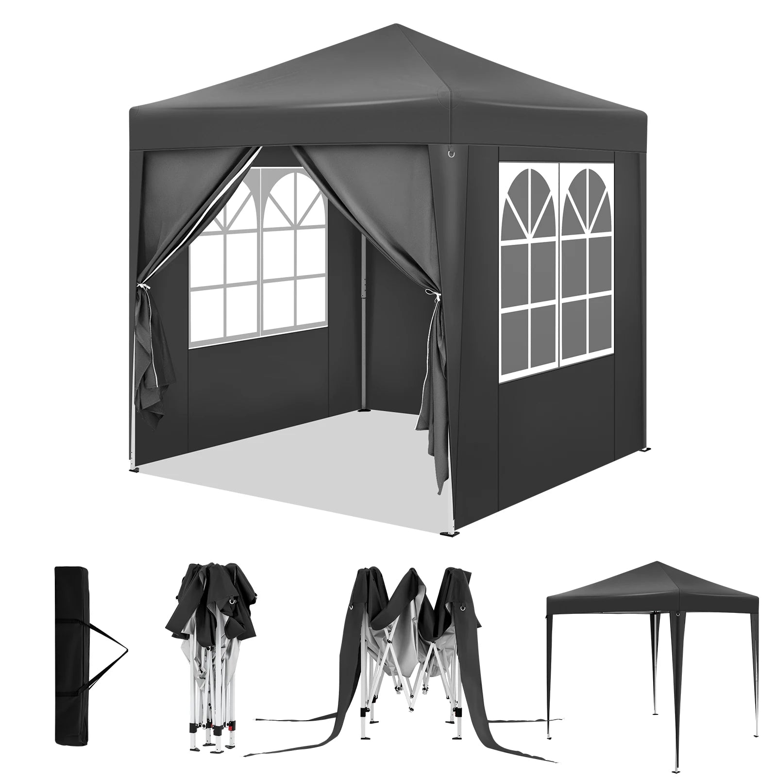 Partytent - Tent – Partytent Opvouwbaar – Hoogte Verstelbaar - Tuin Tent – Feesttent - Pergola - Paviljoen - Gazebo – 2x2m - Waterdicht - UV-Bescherming - Anthraciet - QUORE