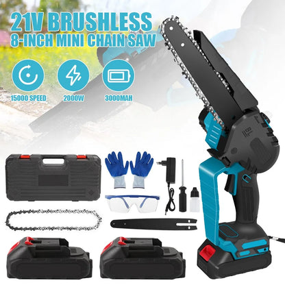 Mini Kettingzaag - Snoeizaag - Handzaag - Kettingzaag - 8 Inch - Draagbaar - Draadloos - 2000W - voor Tuin - Houtbewerking - 2 Accu’s