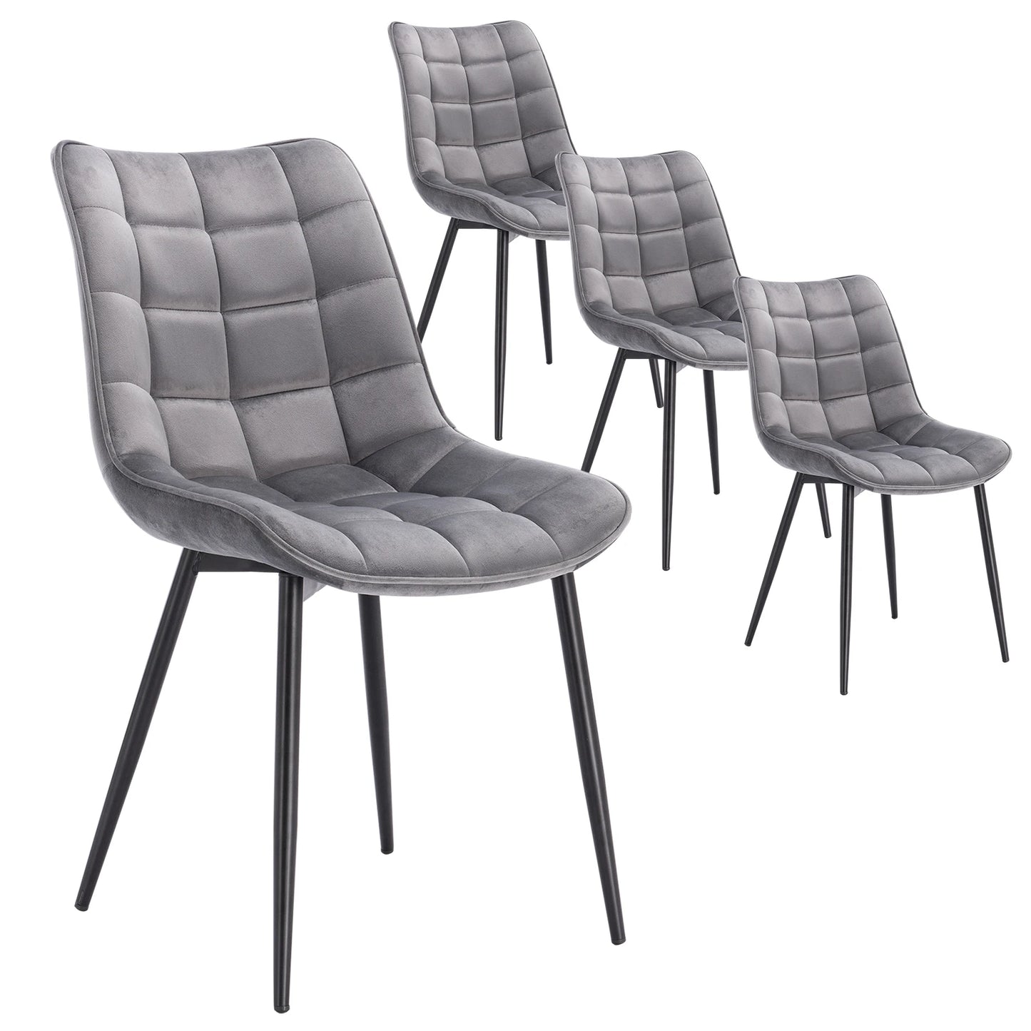 Eetkamerstoelen – Stoelen – Lederlook Stoelen – Metalen Poot – Ergonomisch Design – Antislip Voetdoppen - Fluweel Lichtgrijs - QUORE