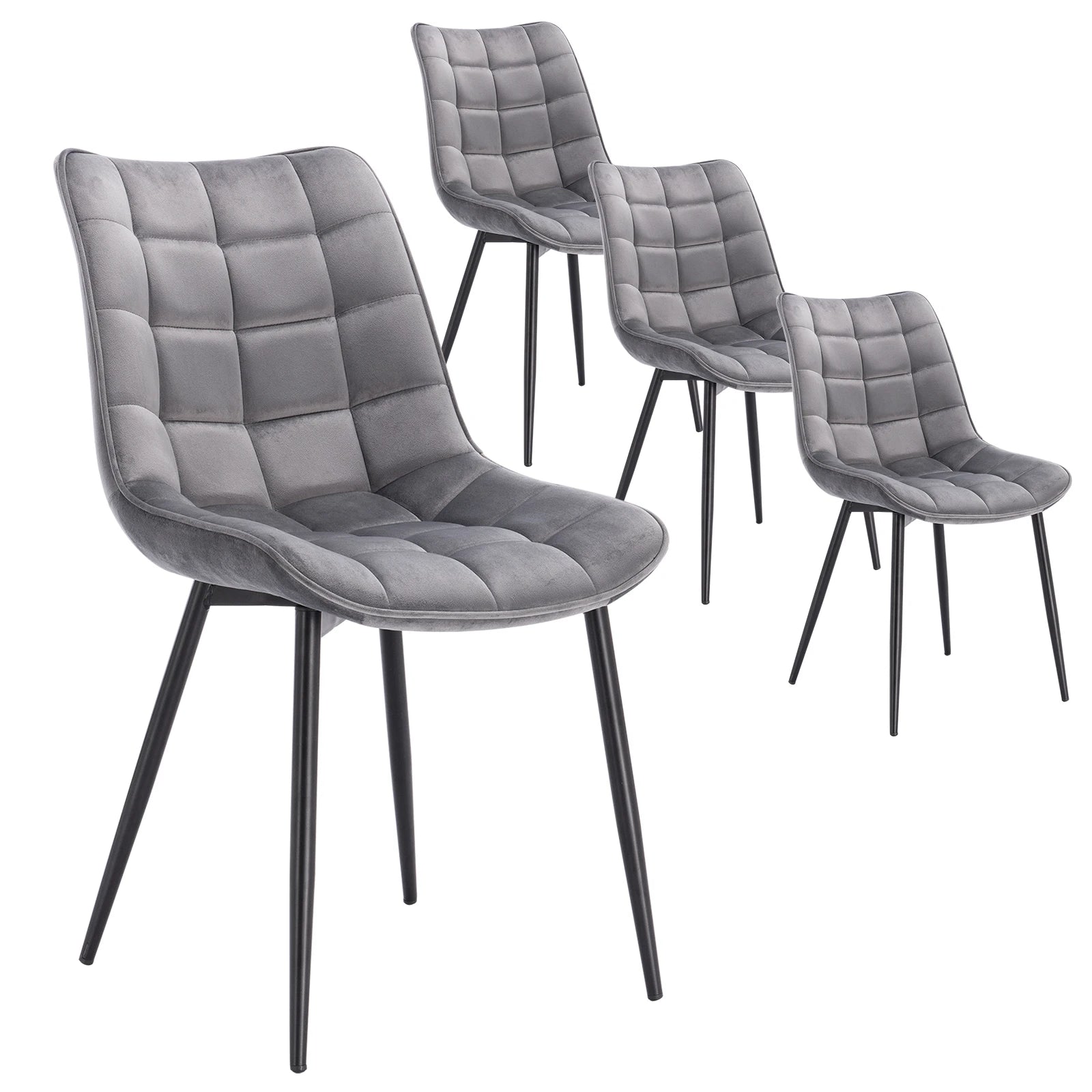 Eetkamerstoelen – Stoelen – Lederlook Stoelen – Metalen Poot – Ergonomisch Design – Antislip Voetdoppen - Fluweel Lichtgrijs - QUORE