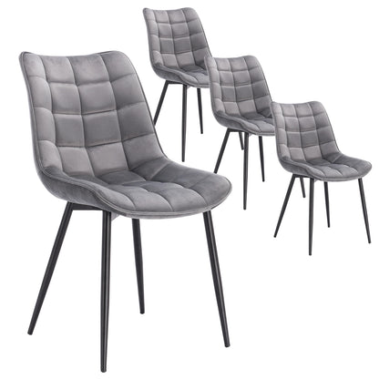 Eetkamerstoelen – Stoelen – Lederlook Stoelen – Metalen Poot – Ergonomisch Design – Antislip Voetdoppen - Fluweel Lichtgrijs - QUORE