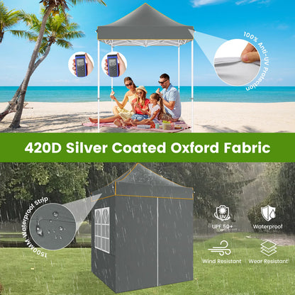 Partytent –  Pop-Up Luifel – Zonnescherm – Overkapping – Tuinpaviljoen – Waterdicht Oxford Doek – Verstelbare Hoogte - 2 x 2 Meter - Grijs