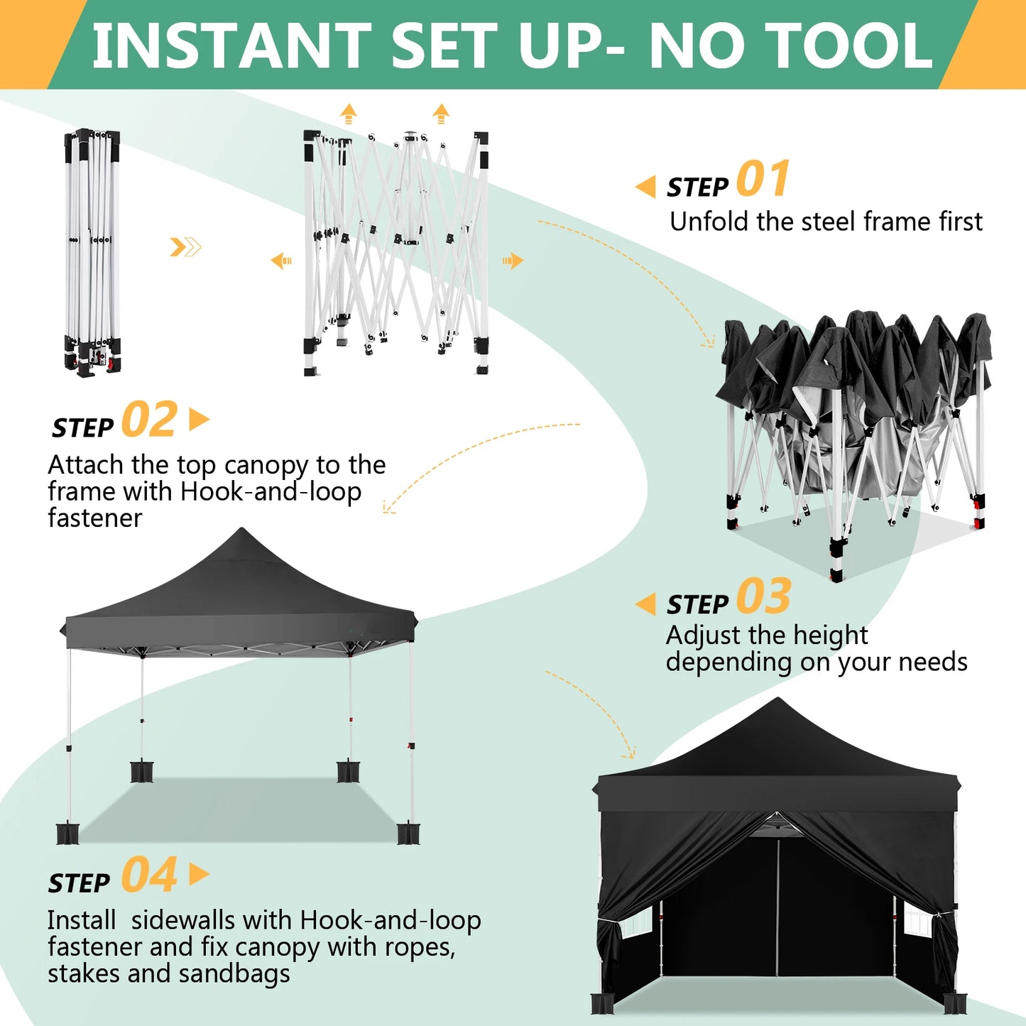Partytent – Tent – Overkapping – Vouwtent – Paviljoen – 3x3 Meter – Waterdicht Oxford – UPF 50+ Bescherming - Zwart