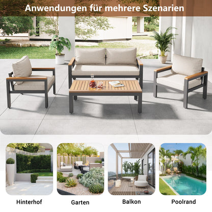 Tuinset – Loungeset – Balkonset – Buitenmeubelen – 4-Delige Set – Metalen Frame – Acaciahouten Details