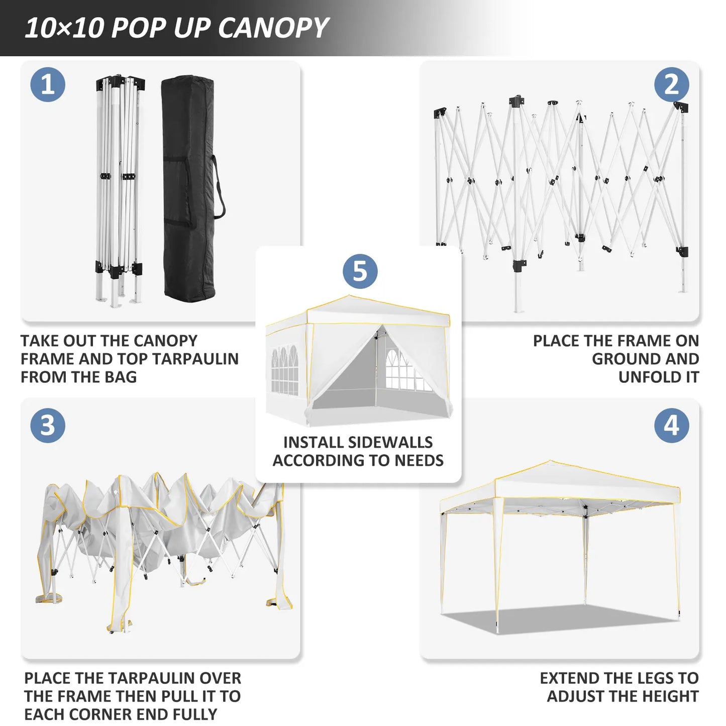 Partytent – Vouwtent – Tent – Schaduwdoek – Waterdicht – UV-Bescherming 50+ - Metalen Frame –  3 x 3 Meter - Wit